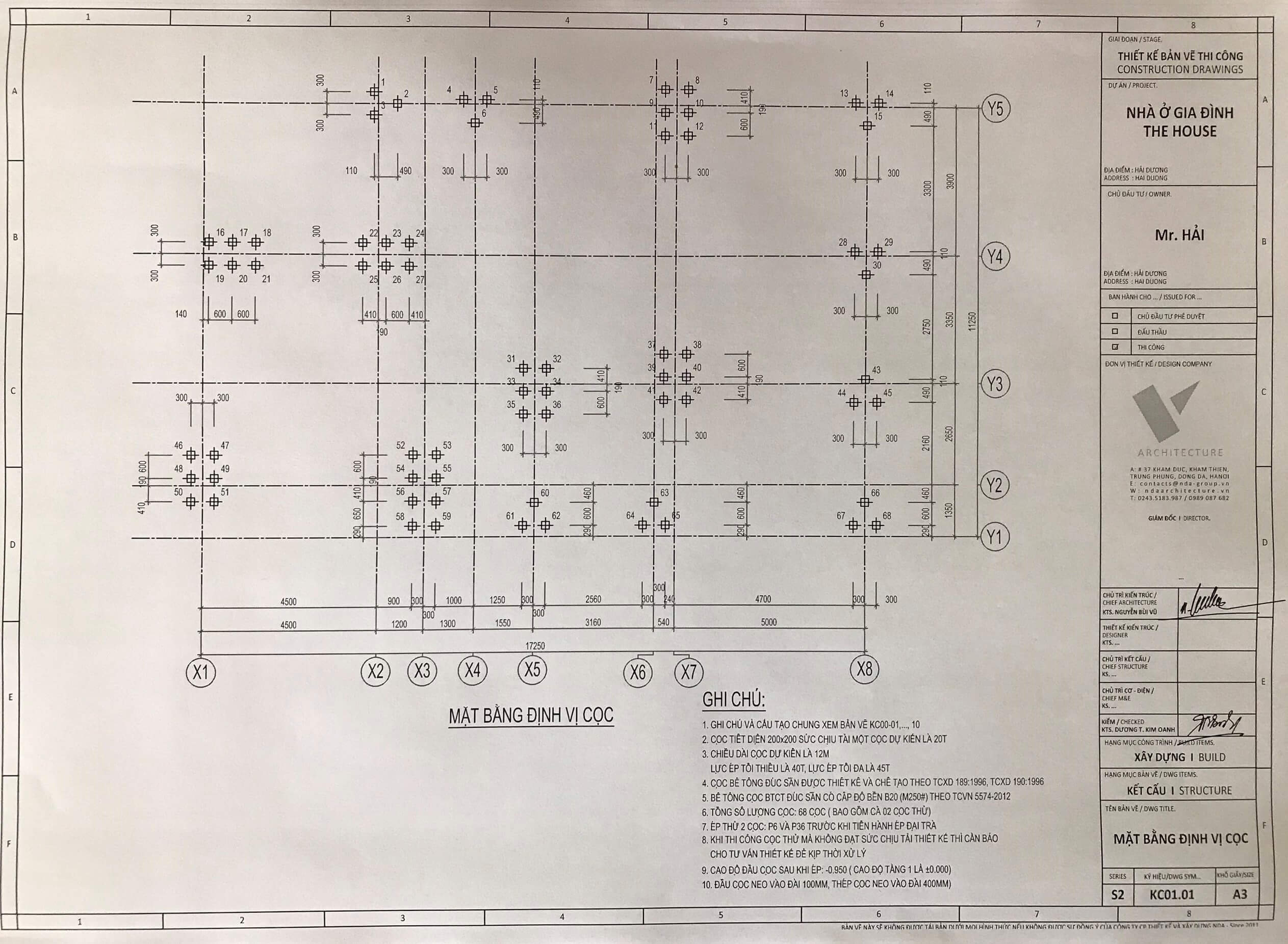 Mặt bằng định vị tim cọc - ép cọc bê tông