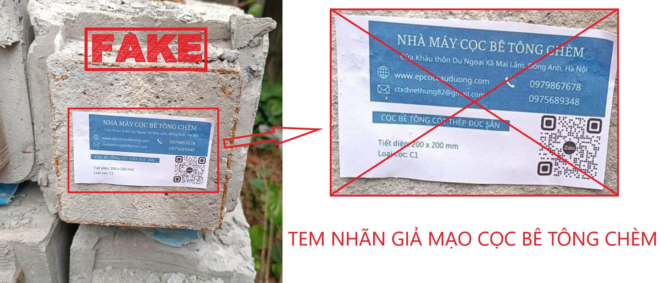 Tem giả mạo Cọc Bê Tông Chèm