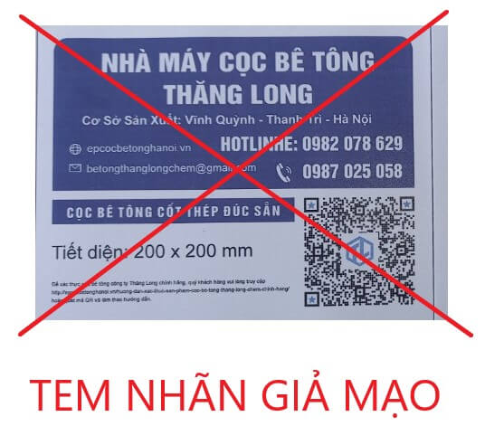Tem giả mạo logo Thăng Long - Cọc Bê Tông Chèm